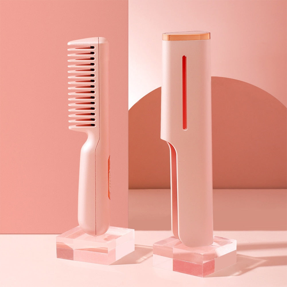 Electric Hair Straightener Brush Comb Mini Hair Curler Fast Heating